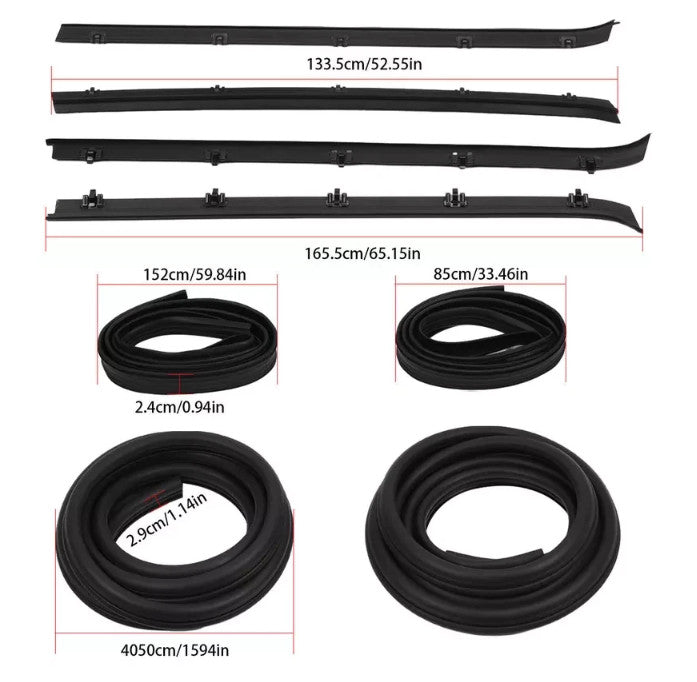 Front Door Window Run Sweep Felts Weatherstrip Seals Kit for Chevy GMC