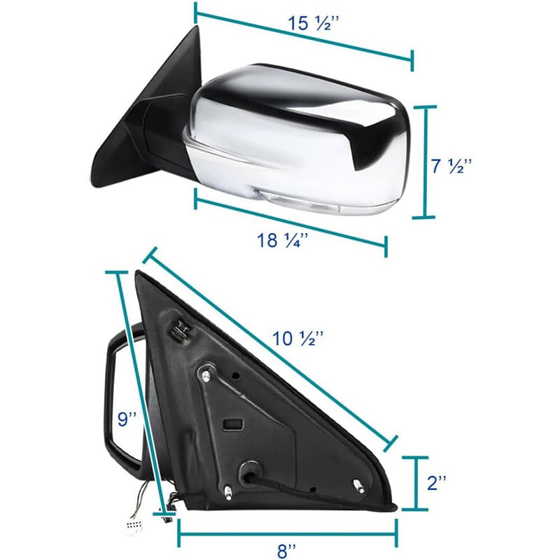 Driver Left Side Mirror Silver Cover Power Folding Signal for Ram 1500 2013-2018