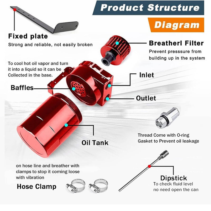 Side Oil Separator Catch Can Tank for 2011-2021 F150 5.0L 2.7L 3.5L Ecoboost RED