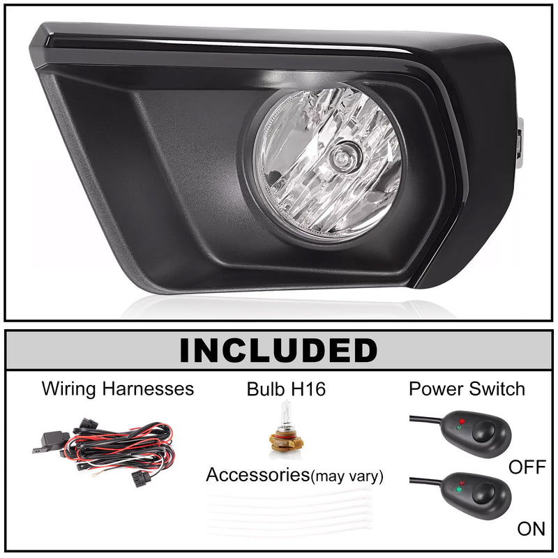 Clear Fog Light for Chevy Colorado 2021-2022 With Bezel Relay Switch Bulb Pair