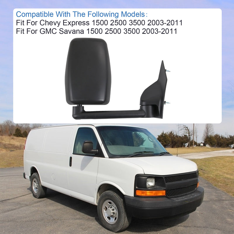 LH RH Pair Manual Tow Mirrors for Chevy Express Savana Van Smooth