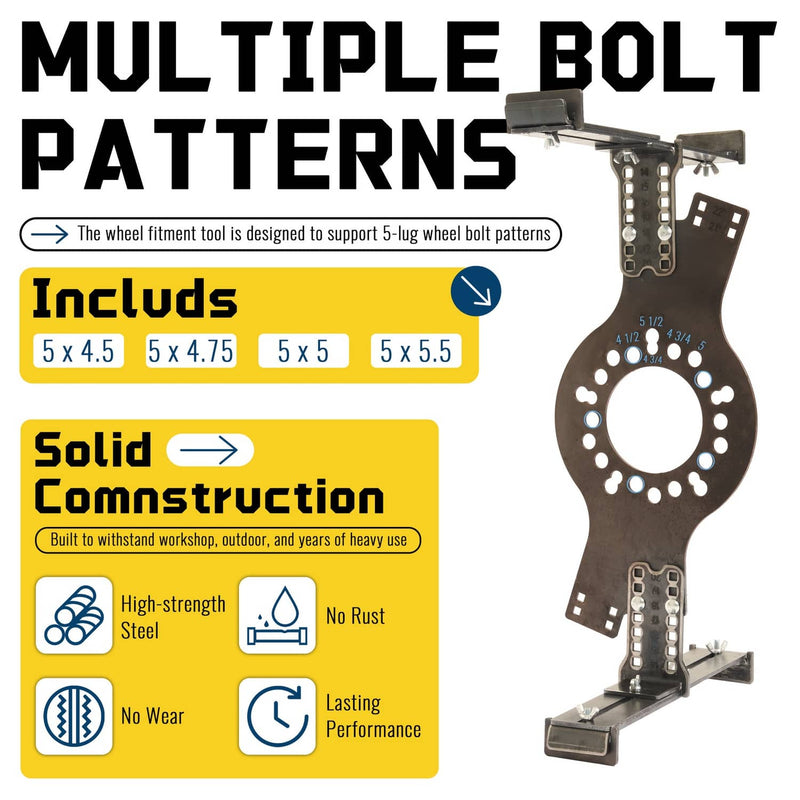 DURAFORCE 14"-22" Wheel Fitment Simulator Tool for Tire Test Size Measuring Mockup 5-Lug