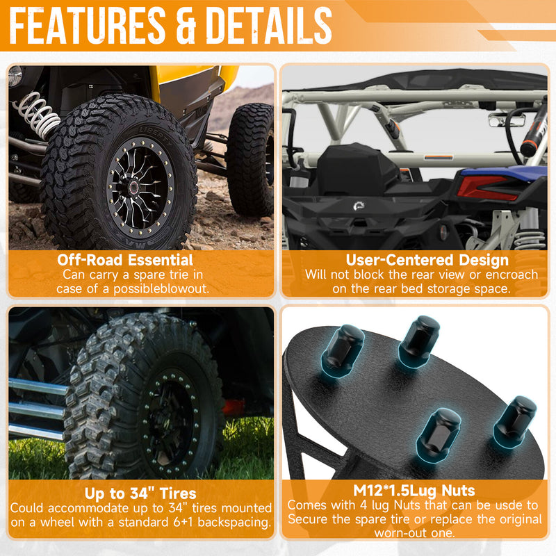 Spare Tire Carrier Mount Rack for Can-Am Maverick X3 Turbo Max R XDS 2017-2025