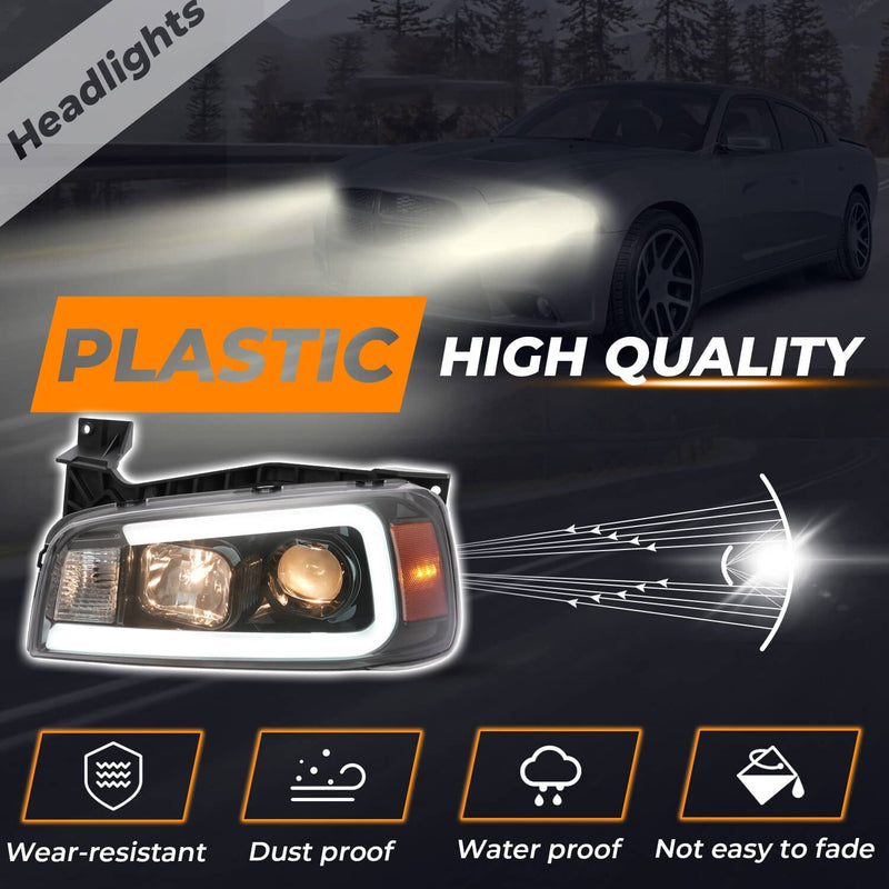 DURAFORCE DOT LED Tube Projector Headlights for Dodge Charger 2006-2010 Black