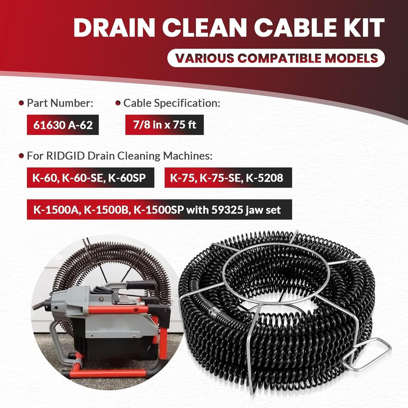 61630 Sectional Drain Cleaning Cable Kit Replace for RIDGID A-62 7/8" Cable Kit