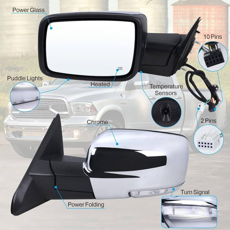 Driver Left Side Mirror Silver Cover Power Folding Signal for Ram 1500 2013-2018