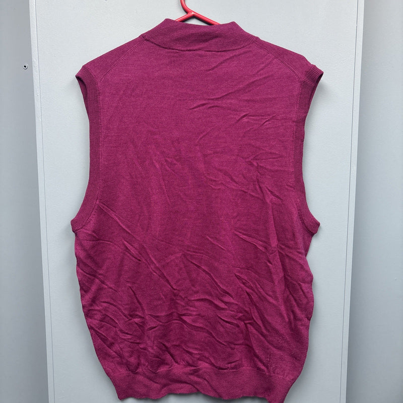 Sleeveless 1/4 Zip Vest For Donald Ross Men's L Fuschia 100 Percent Merino Wool