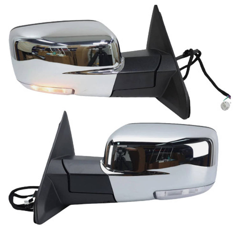 Pair Side Mirror Chrome Power Fold Heated Temp Sensor for 2013-2019 Ram 1500