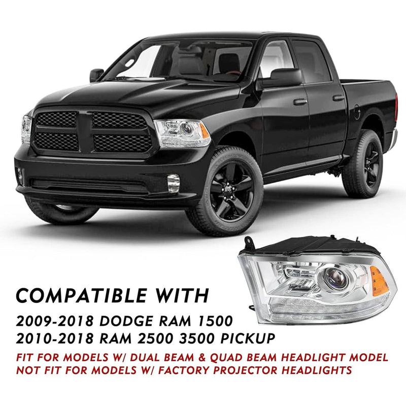Chrome Projector Headlights w/LED DRL for Dodge Ram 1500 2500 3500