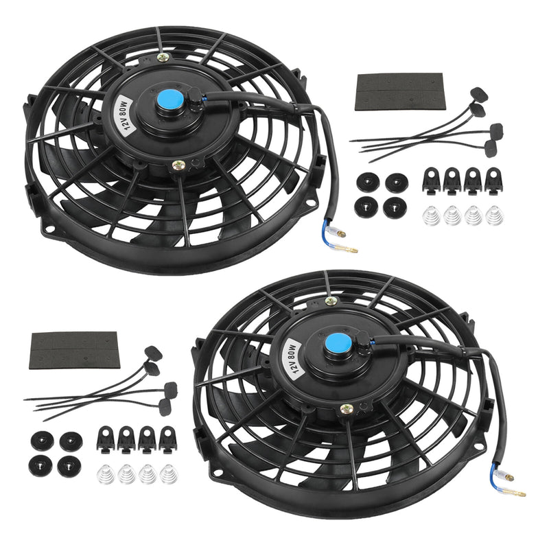 9 inch 12V Slim Fan Push Pull Electric Radiator Cooling Fan Mount Kit 2 PCS