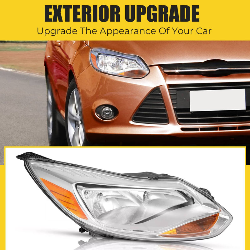 DURAFORCE Chrome Headlight Headlamp Replacement Passenger Side for Ford Focus 2012 13 14
