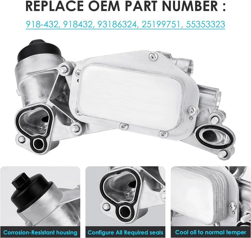 93186324 Engine Oil Cooler Filter Housing for Chevy Cruze Sonic Aveo 1.6L 1.8L