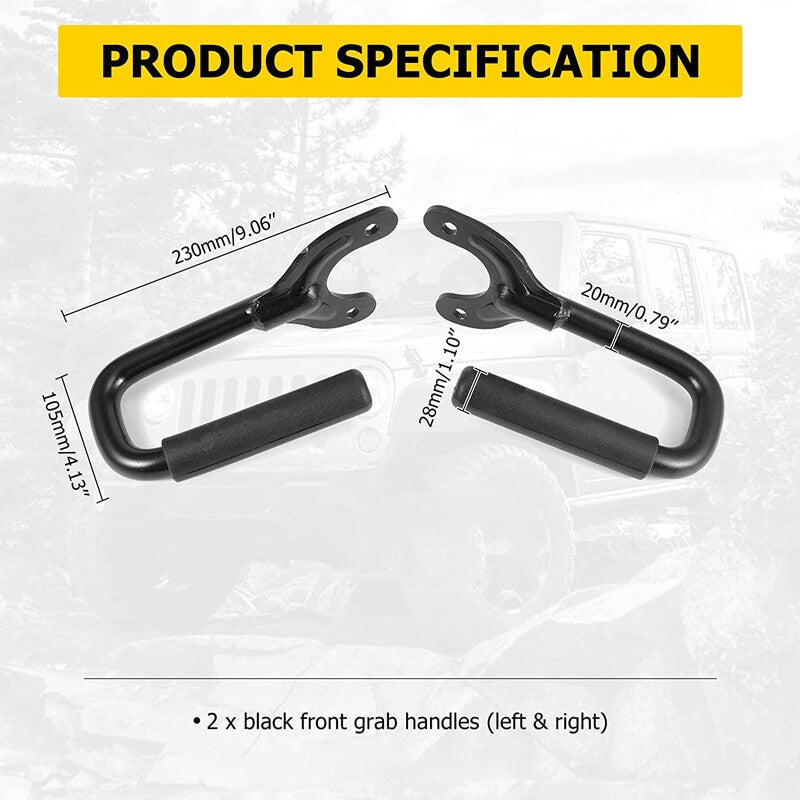 Pair Black Steel Front Grab Handles for Jeep Wrangler TJ Unlimited 1997-2006