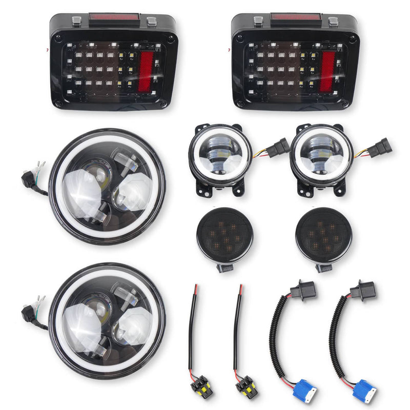 7" LED Headlights Fog Turn Tail Lamp Combo for 07-18 Jeep Wrangler JK