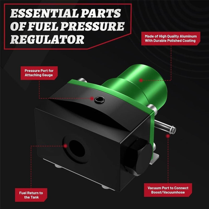 Adjustable Fuel Pressure Regulator Kit Oil 0-100psi Gauge -6AN Black & Green