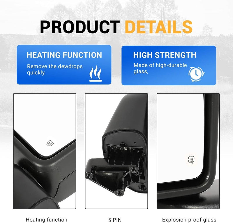 Left Driver Side Power Heated Mirror Rear for Jeep Wrangler Gladiator 2018-2024