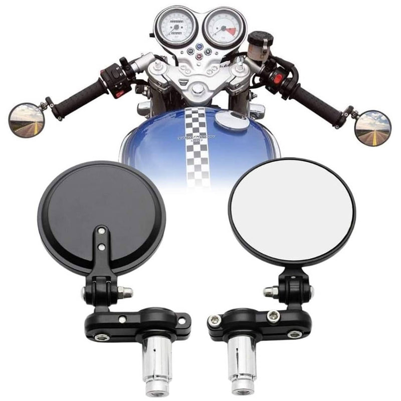 7/8" Round Bar End Side Mirrors for Bobber Cafe Racer Motorcycle Black