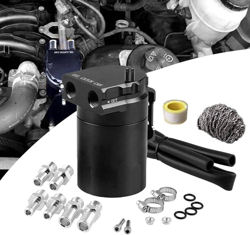 Universal Black Oil Catch Can Kit with Hose Baffled Reservoir Aluminum Tank