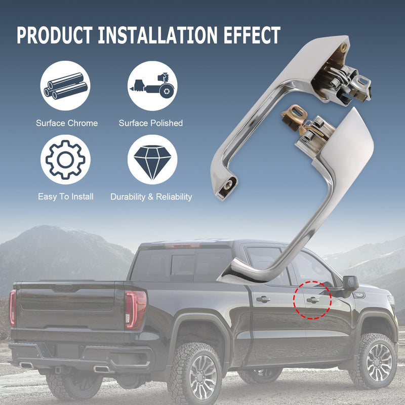 Chrome Outside Exterior Door Handle LH RH Set for Chevy GMC Pickup Truck Pair