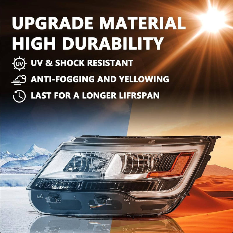 Driver Left Side Headlight with LED DRL for Ford Explorer 2016-2019 Chrome
