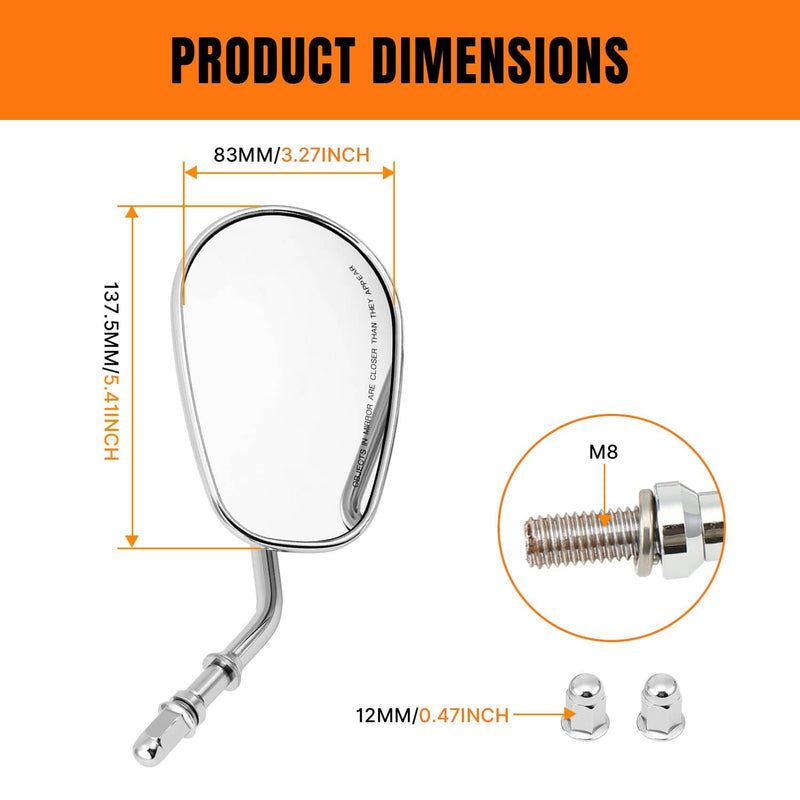 Chrome Teardrop Rearview Side Mirrors for Harley Touring Road King Custom XL 883