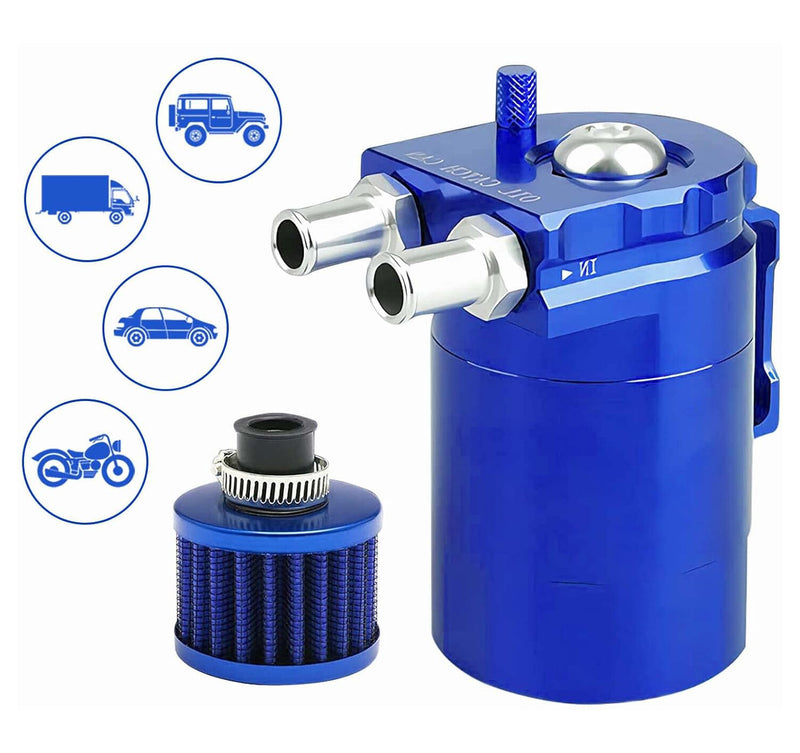 Universal Blue Oil Catch Can Tank Kit Baffled Reservoir Breather Filter