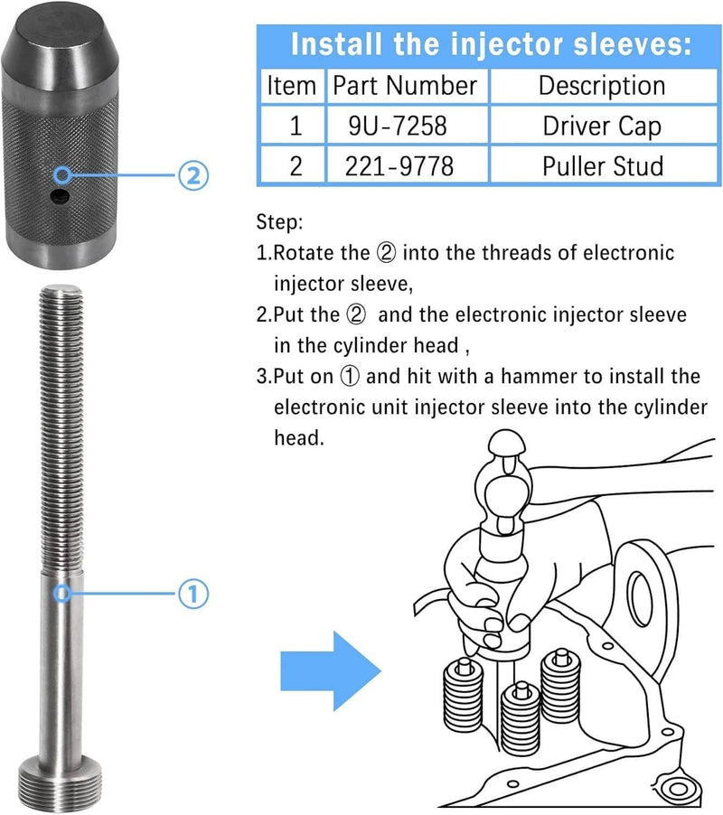 9U-6891 Injector Sleeve Cup Remover Installer Tool Set for CAT