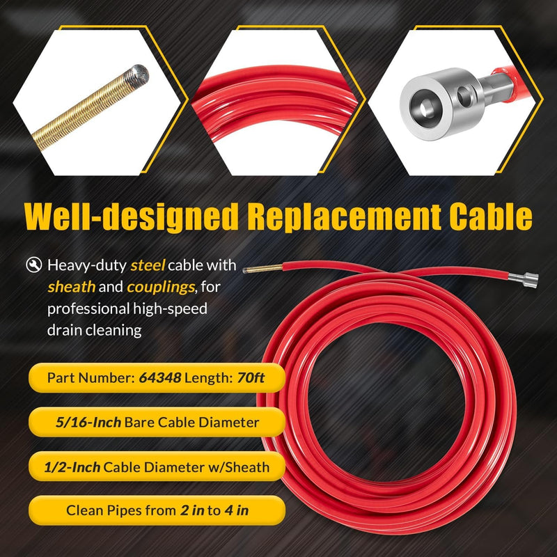 64348 K9-204 FlexShaft Cable Assembly for 2 to 4 in Pipes 70ft