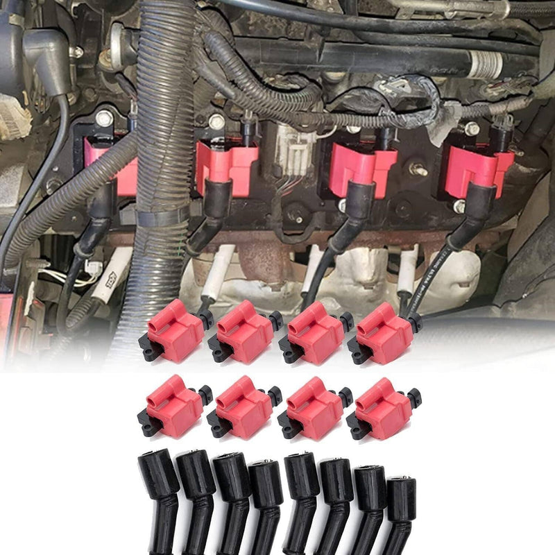 8Pack Square Ignition Coil Spark Plug Wire for Chevy GMC 4.8 5.3 6.0 8.1L