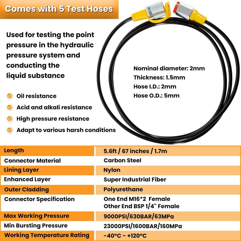 60Mpa Hydraulic Pressure Test Set 5 Gauges 13 Couplings 14 Tee Connectors