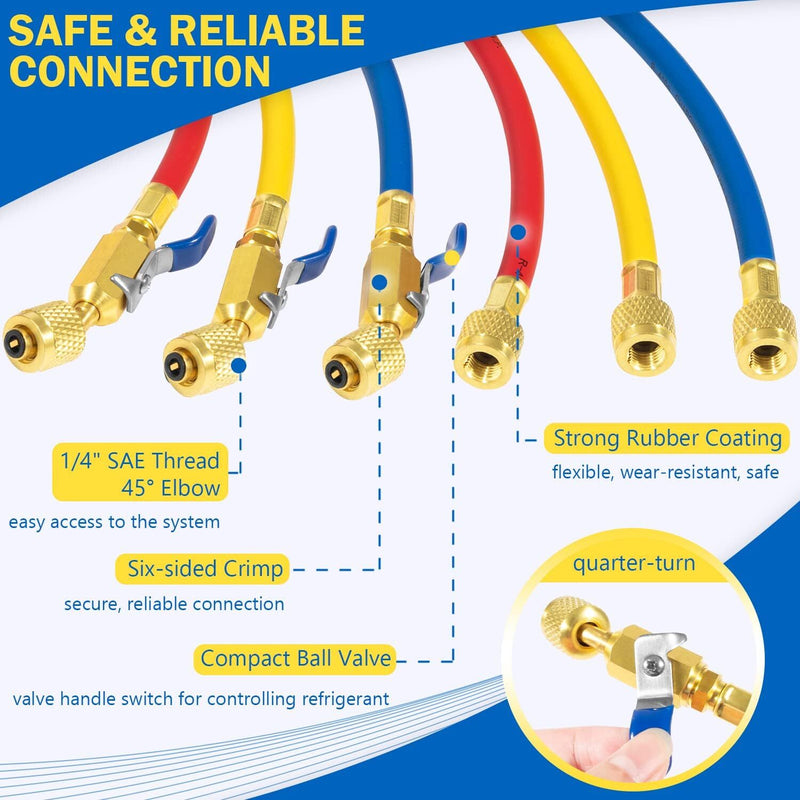 29986 Plus II 72 Hose 1/4 Compact Ball Valve End Refrigerant Charging Hose