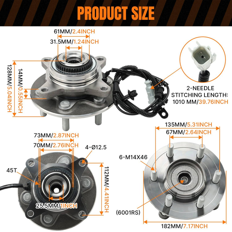 Front Wheel Bearing Hub Assembly for Ford F-150 F150 2018-2020 4WD Pair