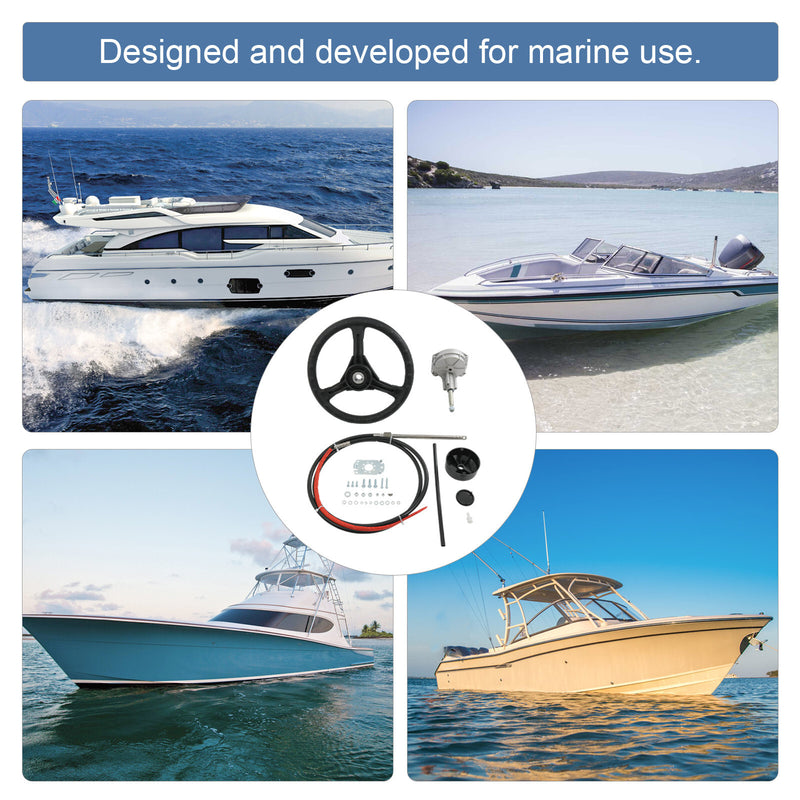 SS13712 Boat Rotary Steering System with Wheel Kit for Outboard Marine 12 Feet