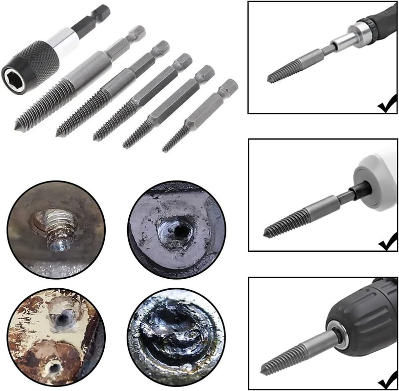 6Pcs Stud Screw Extractor Remover 1/4 Inch Hex Shank Damaged Bolt Easy Out Tool
