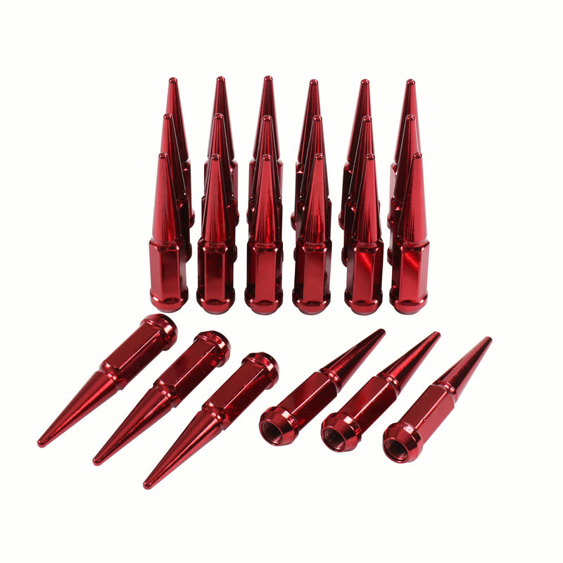 24 PCS Spike Lug Nuts 14x1.5 Red for Chevy Silverado Tahoe 4.4" Tall With Key
