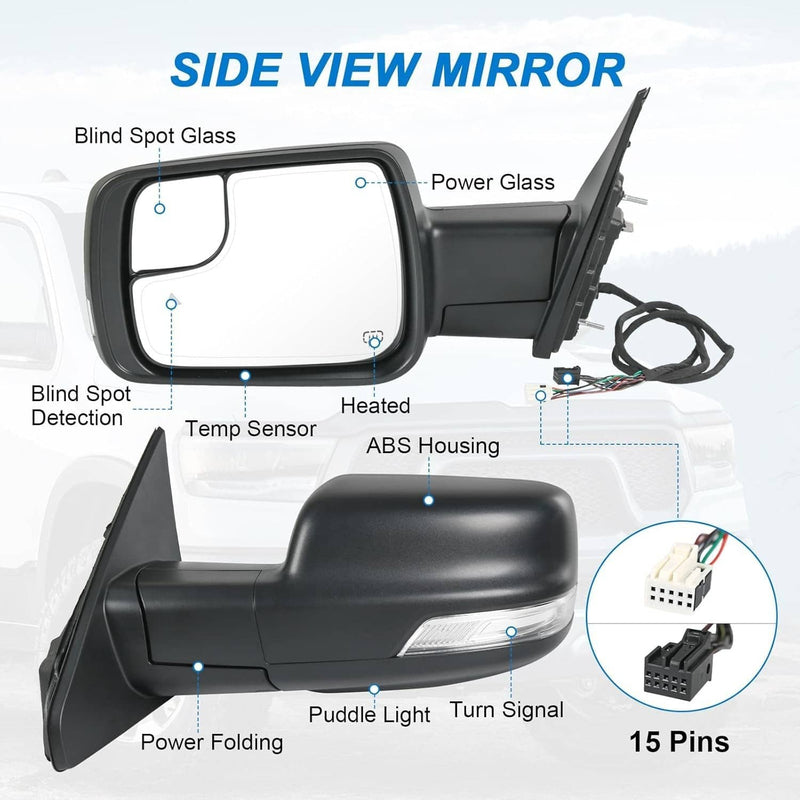 Left Driver Side Mirror Heated Signal Blind Spot for Dodge Ram 1500 2019-2024