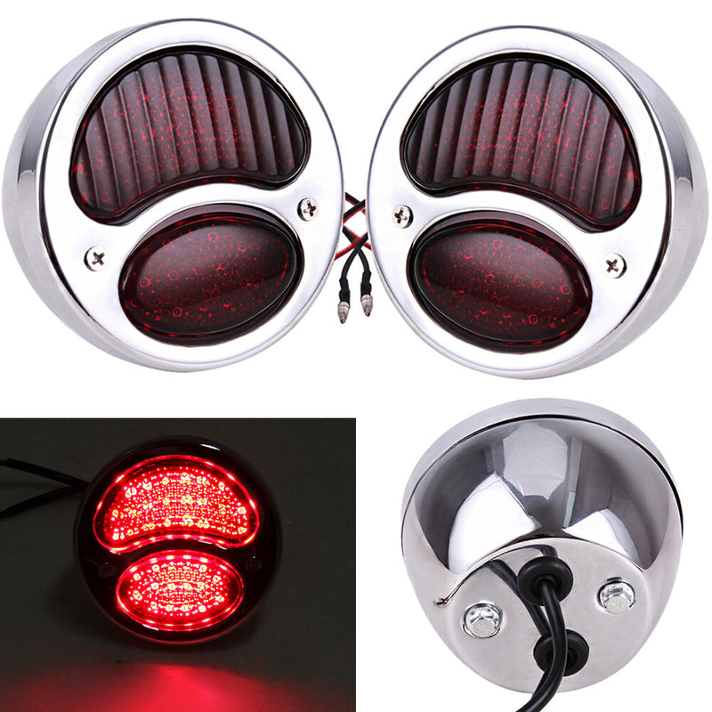 Chrome LED Tail Lights Brake Stop for Ford Model A Hot Rat Street Rod 2x