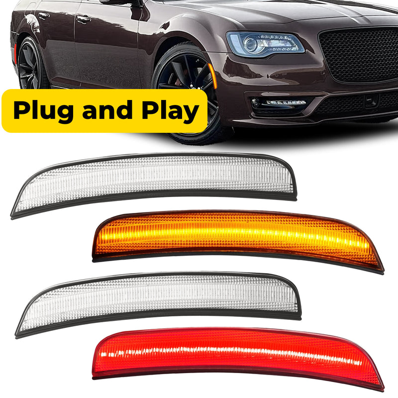 Clear LED Front & Rear Side Marker Lights for Chrysler 300 2015-2023 4 Pieces