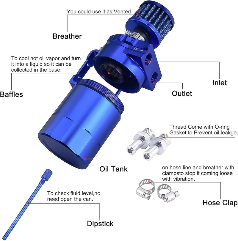 Universal Blue Oil Catch Can Tank Kit Baffled Reservoir Breather Filter
