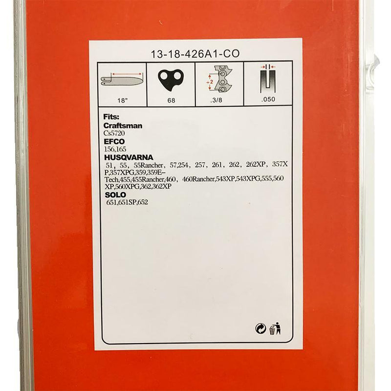 18 Inch Guide Bar and Chain 3/8 .050 68DL for Husqvarna 455 460