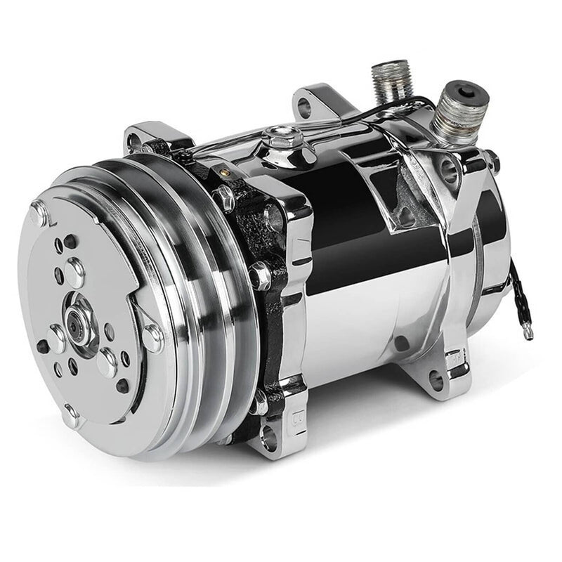 Sanden 508 A/C Compressor with Clutch 2-Groove V-Belt Chrome Aluminum