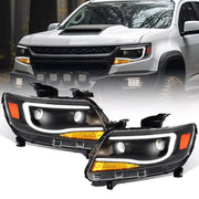 DURAFORCE Black LED DRL Dual Square Projector Headlights for Chevy Colorado 2015-2022