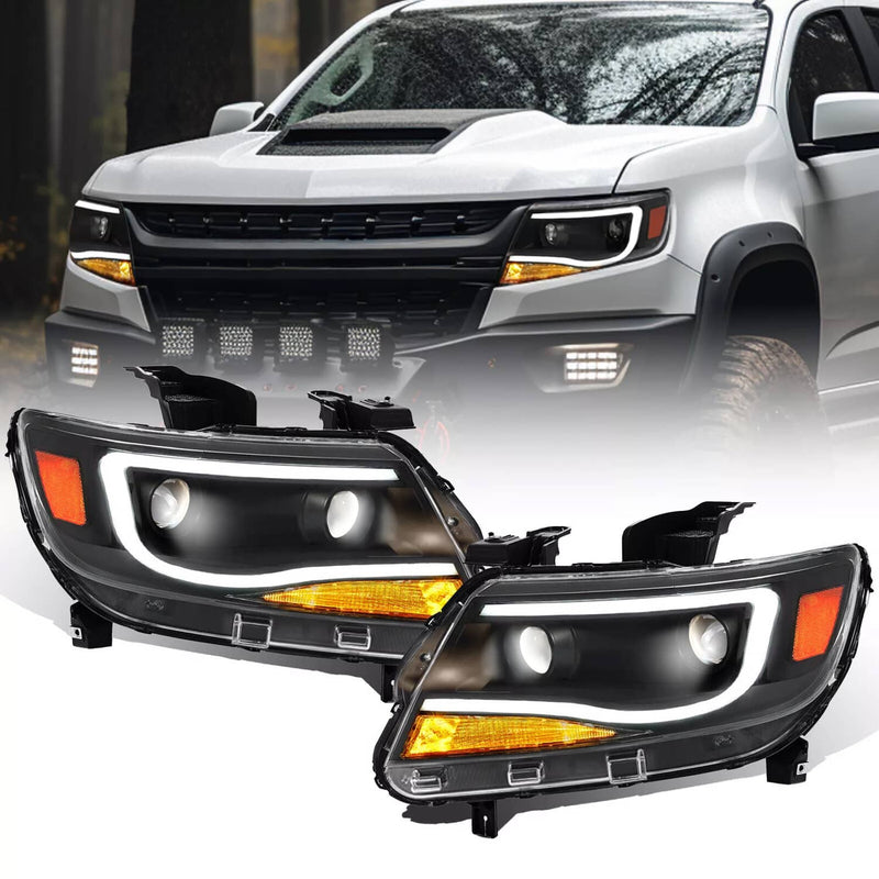 DURAFORCE Black LED DRL Dual Square Projector Headlights for Chevy Colorado 2015-2022