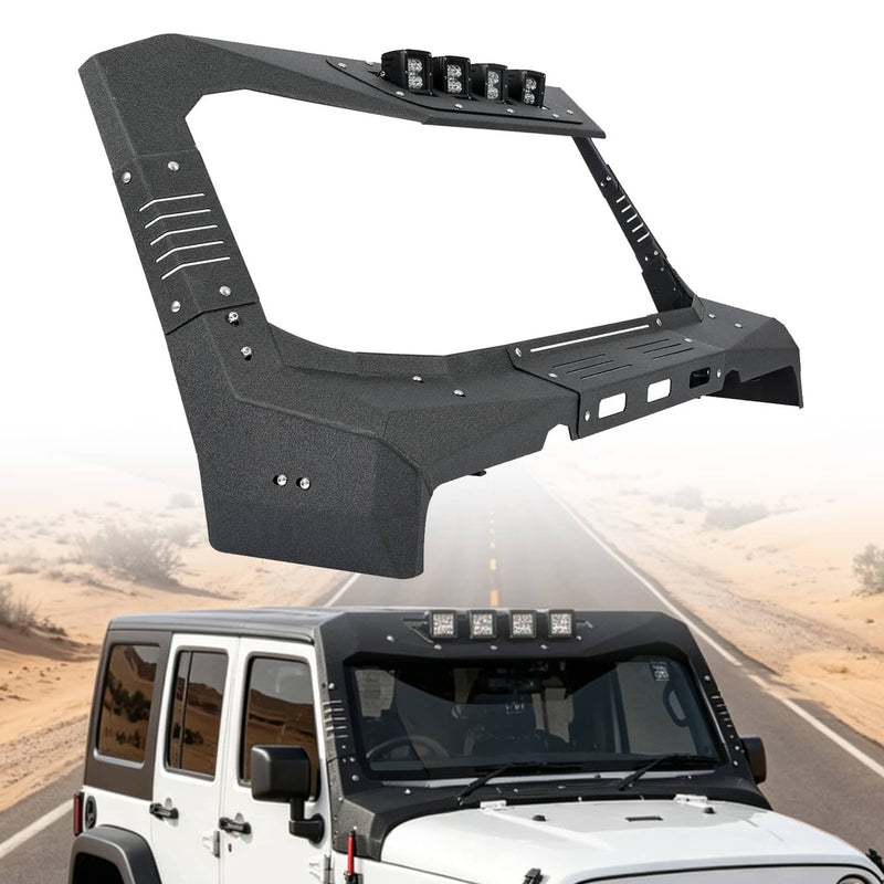 DURAFORCE Steel Armor Windshield Frame Cover Visor Cowl w/LED for Jeep Wrangler JK 2007-18