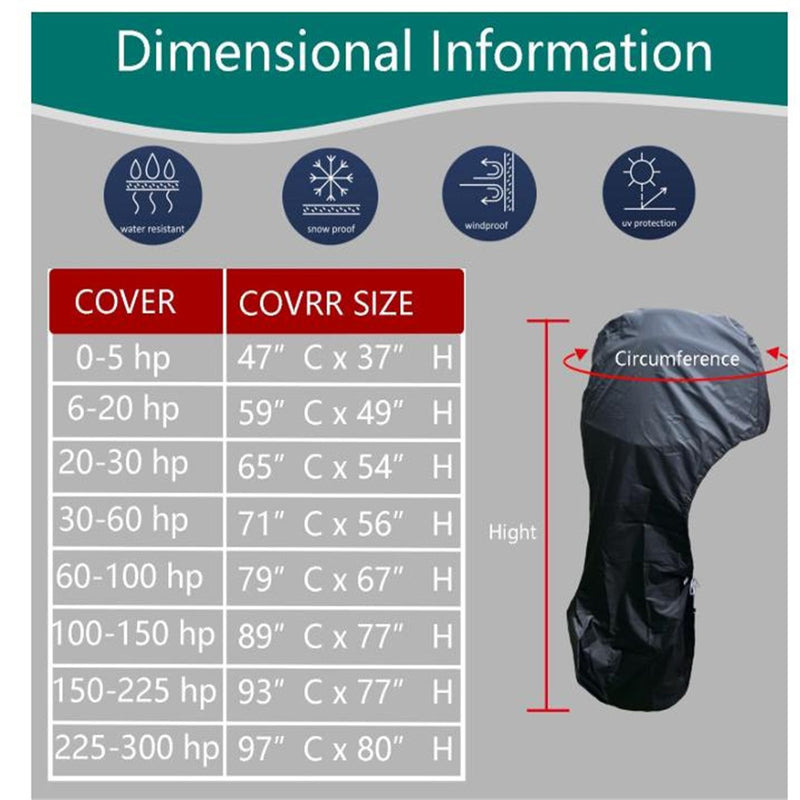 Black Heavy Duty Full Boat Outboard Engine Motor Cover for 30-60 HP