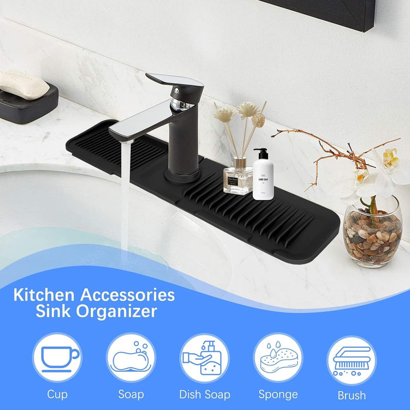 Silicone Faucet Drain Mat Drip Catcher Tray Kitchen Sink Splash Guard Slip Pad