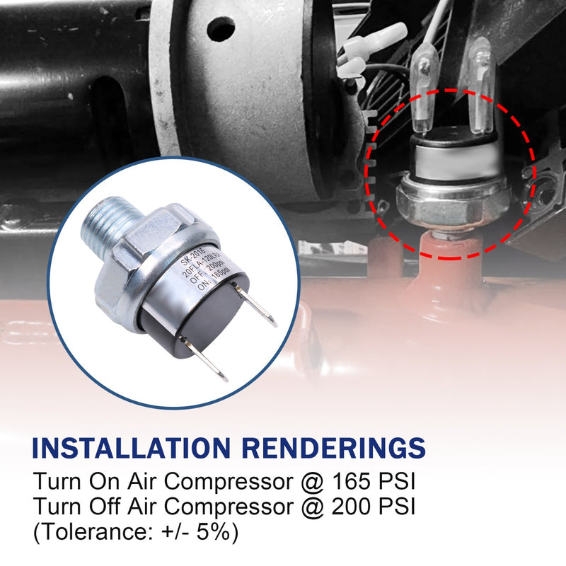 Air Pressure Switch 165-200psi for Air Ride Suspension Compressor Tank