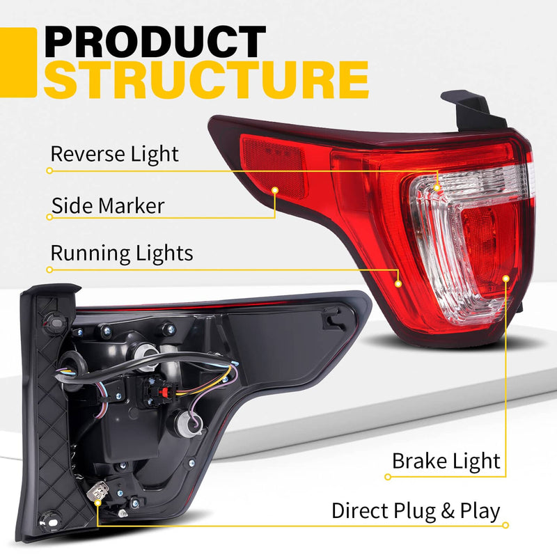 DURAFORCE LED Tail Light Brake Lamp Driver Left Side for Ford Explorer 2016-2019