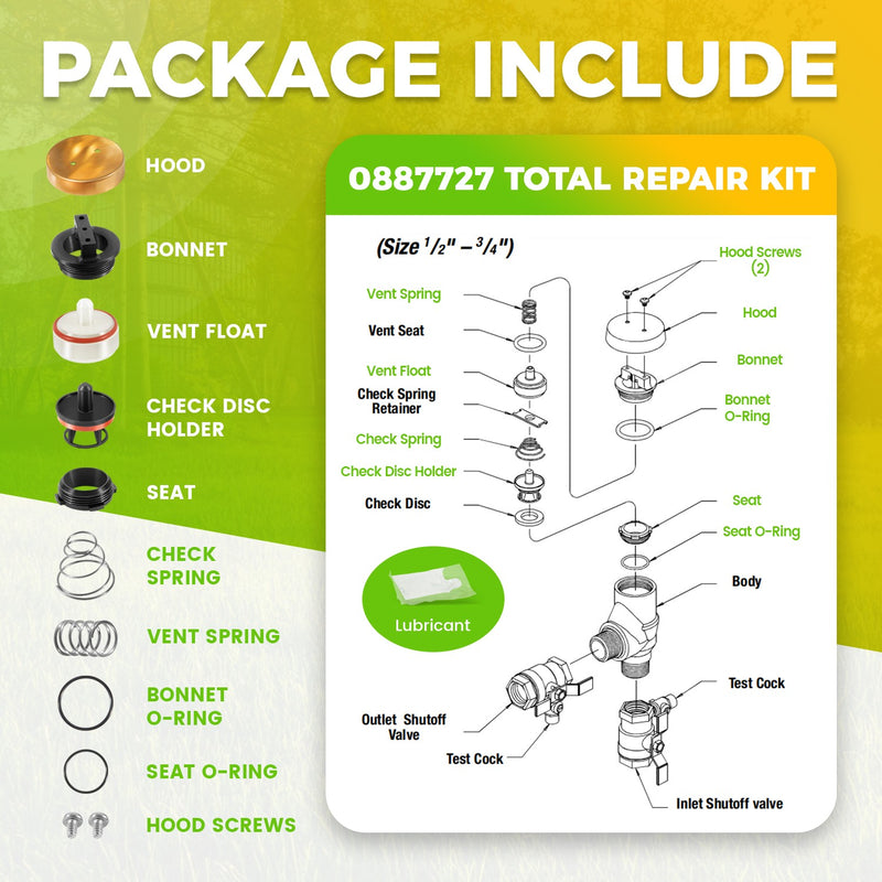 0887727 Pressure Vacuum Breaker Total Repair Kit for Watts 1/2 3/4 Inch