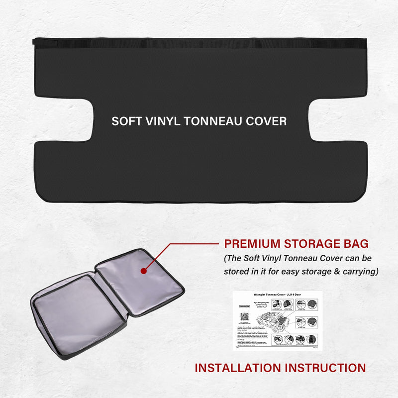Soft Vinyl Tonneau Cover 4-Door Rear Trunk Sunshade for Jeep Wrangler JLU 2018+